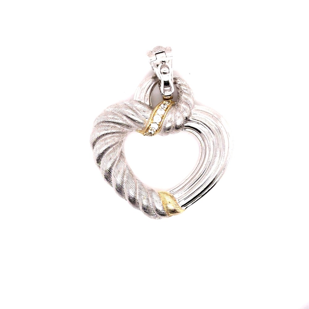 Judith Ripka Sterling Silver 925 CZ Heart Enhancer Pendant 19.5g Two Tone
